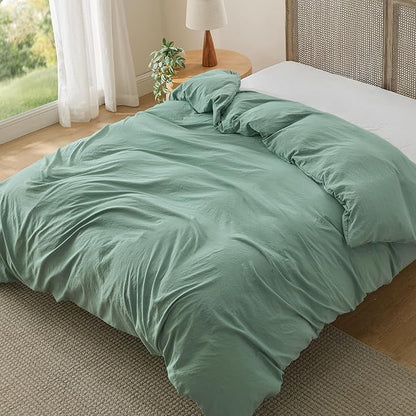 Bedsure Sage Green Duvet Cover Queen Size Only - Prewashed Cotton-Like Polyester Extra Soft All Season Bedding, Includes 1 Duvet Cover 90x90 Inches with Zipper Closure, Comforter Not Included