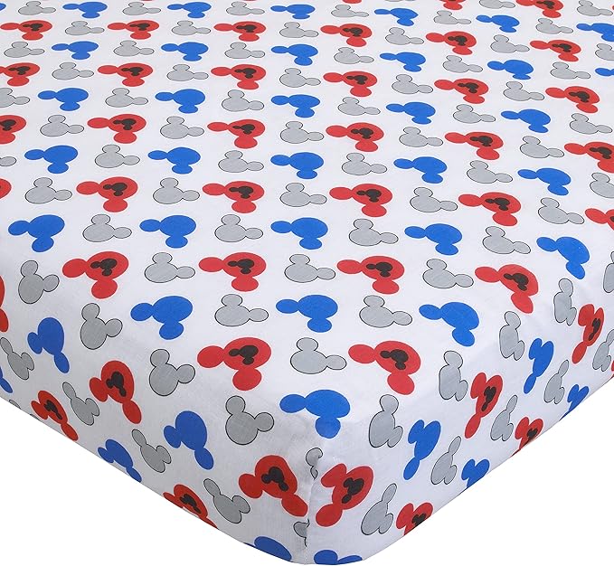 Disney Mickey's Big Adventure Blue, Red, Yellow & Green 4Piece Toddler Bed Set - Comforter, Fitted Bottom Sheet, Flat Top Sheet, Reversible Pillowcase, Blue, Red, Yellow, Green