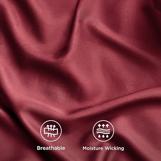 Bedsure Queen Sheet Set, Rayon Derived from Bamboo, Cooling Sheets, PureWoven, Breathable & Soft, Deep Pocket Up to 16 Inches, Hotel Luxury Silky Bedding for Hot Sleepers, Burgundy