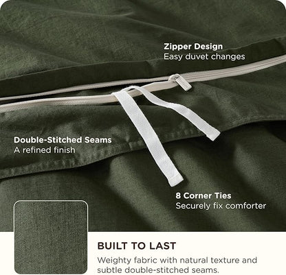 Bedsure Cotton Duvet Cover King - Luxury Slub Weave 100% Cotton Duvet Cover Set, PureWoven Bedding Set with a Linen Like Textured, Easy Change, Olive Green, 104" x 90"