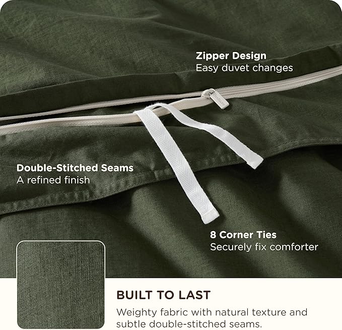 Bedsure Cotton Duvet Cover Oversized King - Luxury Slub Weave 100% Cotton Duvet Cover Set, PureWoven Bedding Set with a Linen Like Textured, Easy Change, Olive Green, 120" x 98"