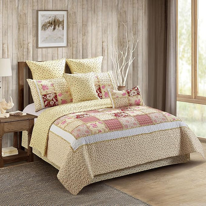 Virah Bella 2 Piece Twin Lodge Quilt Bedding Set - Rustic Country Reversible Comforter Set with Decorative Pillow Shams - Kensington Floral