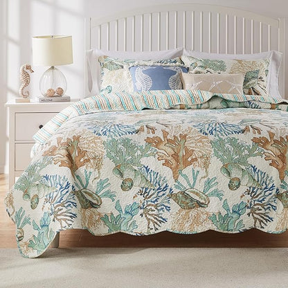 Greenland Home Barefoot Bungalow Atlantis Coastal Quilt Set, 5-Piece King/Cal King, Jade