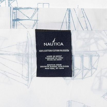 Nautica - Queen Sheets, Cotton Percale Bedding Set, Crisp & Cool, Coastal Home Decor (Whitewood Sail Blue, Queen)