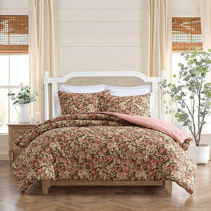 Laura Ashley - King Comforter Set, Soft Cotton Bedding with Matching Shams, Floral Home Decor, Oeko-Tex Certified (Bloomsbury Brown, King)