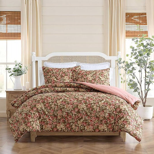Laura Ashley - King Comforter Set, Soft Cotton Bedding with Matching Shams, Floral Home Decor, Oeko-Tex Certified (Bloomsbury Brown, King)