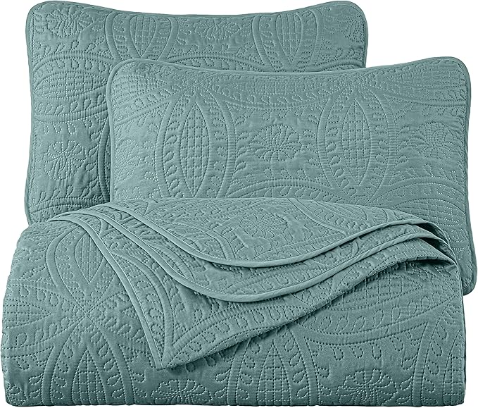Chezmoi Collection Austin 3-piece Oversized Bedspread Coverlet Set (Queen, Spa Blue) | Oversized, Lightweight, Fade Resistant