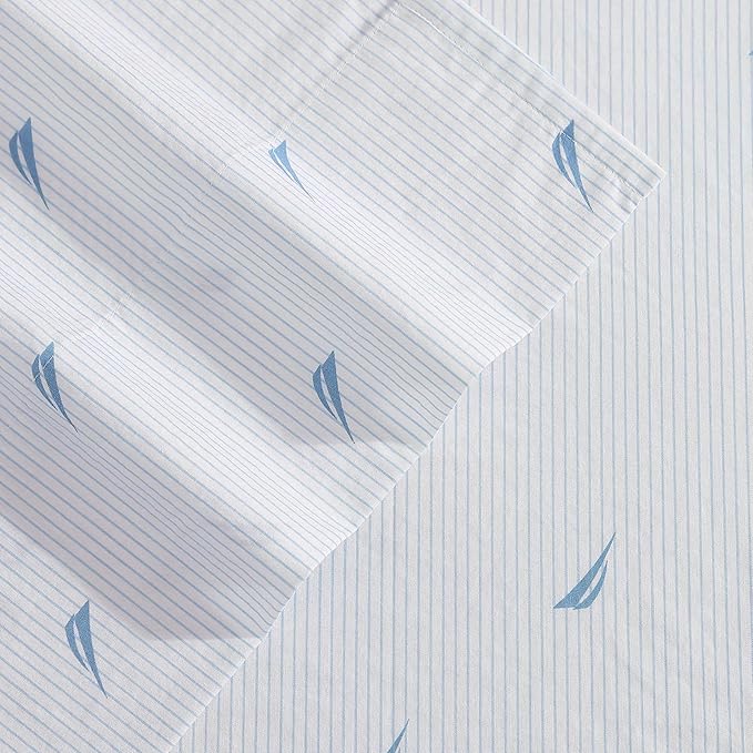 Nautica - King Sheets, Cotton Percale Bedding Set, Casual Home Decor (Boat Stripe Pale Blue, King)