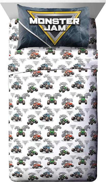 Jay Franco Monster Jam Slash 7 Piece Full Bed Set - Includes Reversible Comforter & Sheet- Bedding Features Grave Digger & Megalodon-Super Soft Fade Resistant Microfiber(Official Monster Jam Product)