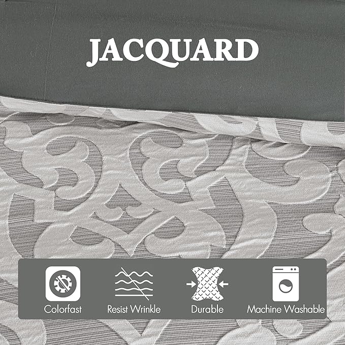 Madison Park Odette Cozy Comforter Set Jacquard Damask Medallion Design - Modern All Season, Down Alternative Bedding, Shams, Decorative Pillows, Queen(90 in x 90 in), Silver 8 Piece