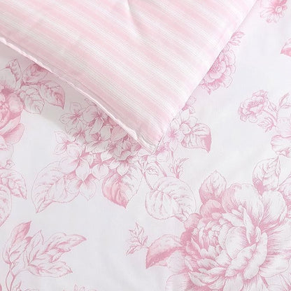 Laura Ashley - Twin XL Comforter Set, Reversible Cotton Bedding for Year Round Use, 2 Piece Coquette Bed Set with Matching Pillowcase (Delphine Mauve Pink)