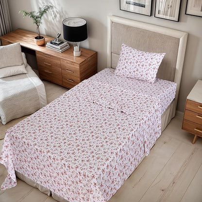 RUVANTI 100% Cotton Sheets – Twin Size Percale Bedding, Cooling & Breathable Floral Design, Durable with a Crisp, Soft & Comfortable Feel, 16" Deep Pocket, 3-Piece Set, Bouquet