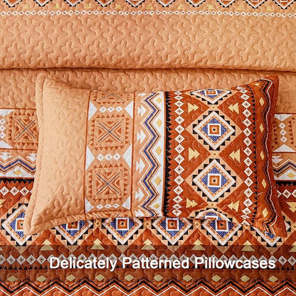 WONGS BEDDING Burnt Orange Boho Quilt Set Full, 3 Pieces Thanksgiving Quilt Bedspread Lightweight Fall Bohemian Coverlet Set, Soft Thanksgiving Bedding Set for All Season 78"×90"