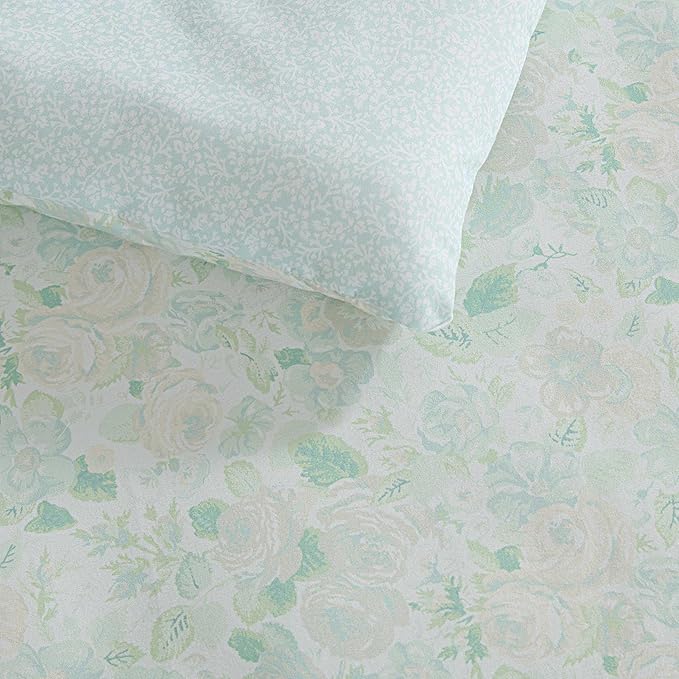 Laura Ashley - King Comforter Set, Soft & Reversible Floral Bedding with Bonus Bed Sheets & Pillowcases, 7 Piece Bed Set for Year Round Comfort (Quartet Jaynie Ticking/Stripe Blue)