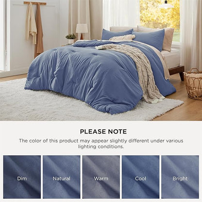 Bedsure King Comforter Set, Blue Soft Prewashed Bedding for All Seasons, 3 Pieces GentleSoft™ Bed Set, 1 Lightweight Comforter (104"x90") and 2 Pillowcases (20"x36")