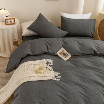 ECOCOTT Duvet Cover Set, 100% Washed Cotton Linen-Like Textured Soft & Breathable, Durable Comfy Bedding Set for All Seasons (Grey, Full)