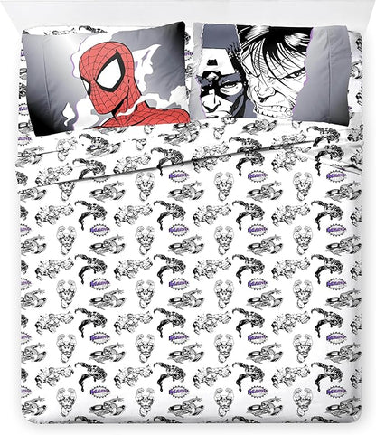 Jay Franco Kids Comforter Set Includes Sheets and Pillow Covers - Soft and Cozy Bed Set for Stylish Room Decor, Black - Marvel Comics, 7 Piece Full Size Bedding