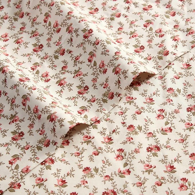 Laura Ashley - Twin XL Sheets, Cotton Percale Bedding Set, Lightweight & Breathable Home Decor, Oeko-Tex Certified (Sweet Success Pink, Twin XL)