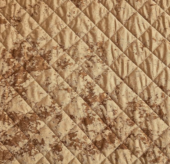 Chezmoi Collection Lux Caramel Gold Velvet Quilt Oversized King Set, 3-Piece Plush Distressed Velvet Bedding All Season Lightweight Comforter Brushed Microfiber Reverse with Diamond Stitch Quilting