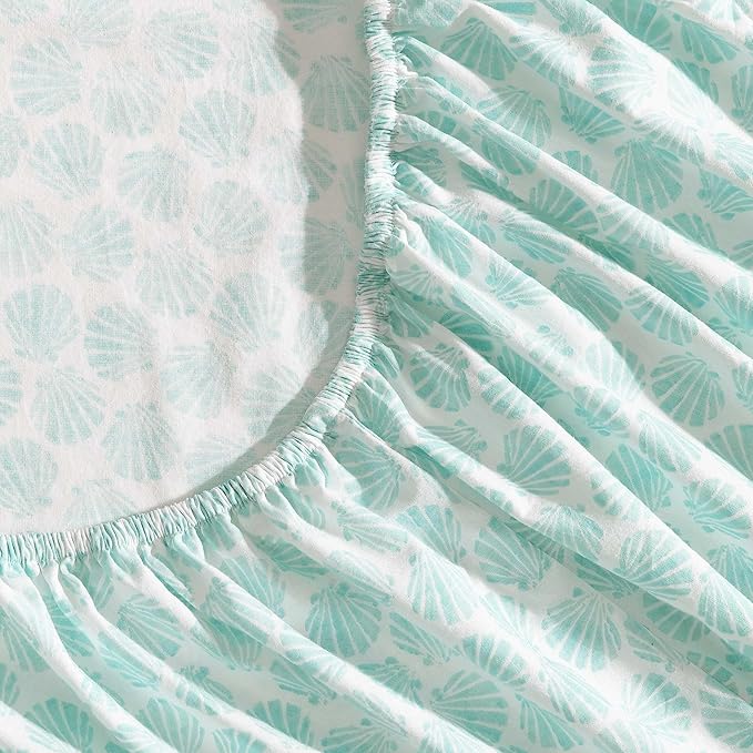 Laura Ashley - Twin Bed Sheets, Cotton Percale Bedding with Matching Pillowcase, Crisp & Cool Bed Set with Deep Pocket, Oeko-Tex Certified, Dorm Essentials (Margate Shells Blue)
