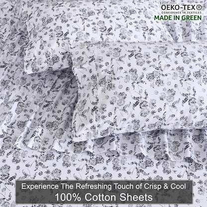 ZOYER 100% Cotton Sheets – Split King Size Percale Bedding, Cooling & Breathable, Durable with a Crisp, Soft & Comfortable Feel, 16" Deep Pocket, 5-Piece Set, Frozen Garden