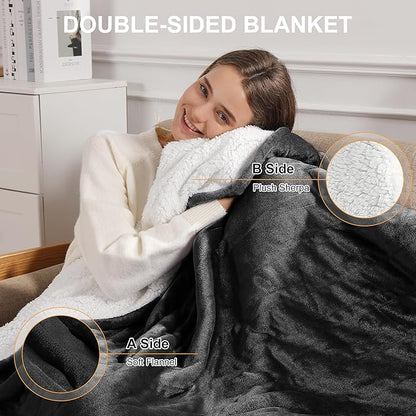 Electric Blanket Twin Heated Blanket 62''X84'' - Heating Blanket Soft Plush Sherpa with 5 Heating Level & 10 Hour Auto Off, ETL Certified & Overheat Protection, Warm Gifts for Grandma(Charcoal Grey)