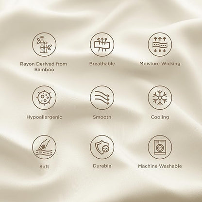 Bedsure Pillow Cases Standard Size, Cooling Pillow Cases, Rayon Derived from Bamboo Cream Pillowcases Standard Set of 2, PureWoven Silky Soft Bedding Pillow Covers with Envelope Closure, 20x26 Inches