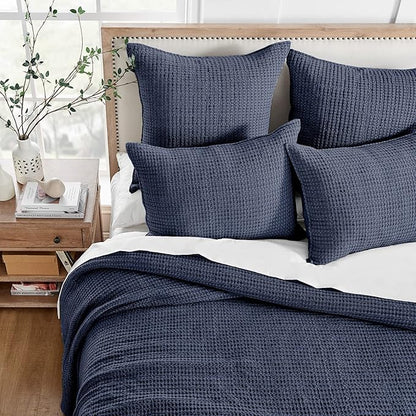 Levtex Home Mills Waffle Full/Queen Quilt Set (88x92in) with 2 Pillow Shams (26x20in) - Navy - 100% Cotton Full/Queen Size Quilt Bedding Set - Lightweight, Soft, Pre-Washed