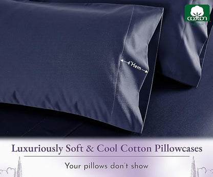 California Design Den King Pillow Cases Set of 2-1000 Thread Count Sateen, Soft and Thick 100% Cotton King Size Pillow Cases, Durable - Navy Blue