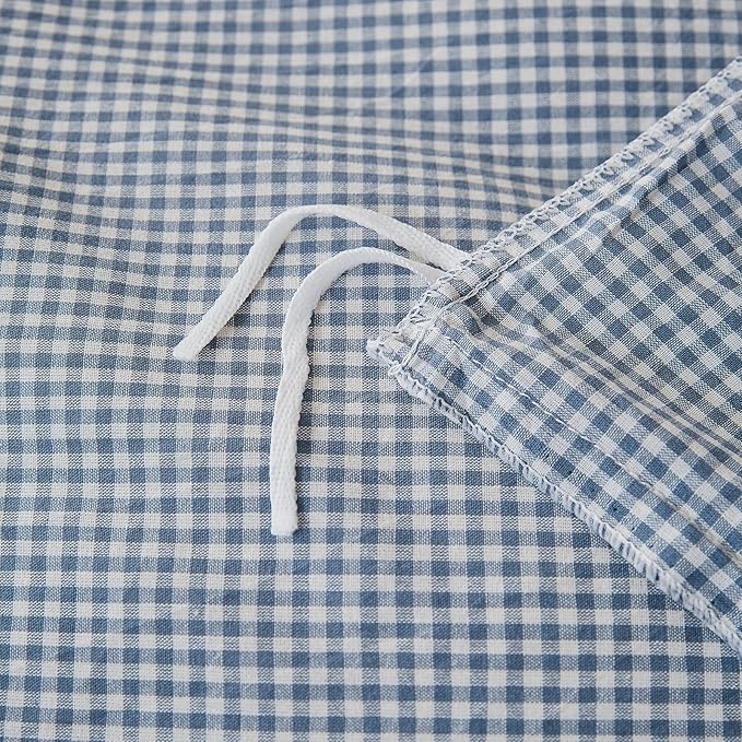 Blue Gingham Duvet Cover King Size Washed Cotton Plaid Comforter Cover King Size Farmhouse Boho Soft Breathable Duvet Cover Set with 2 Pillowcases Checkered Zipper Bedding Cute Duvet Protector