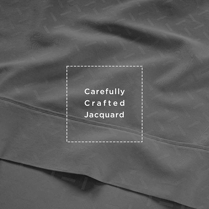 Threadmill 100% Cotton Sheets for King Size Bed | 4 Pc King Bed Sheets Set | Soft, Breathable Lightweight Damask Sateen for All-Season Use | Snug Fit Elastic Deep Pocket King Sheets | Dark Grey