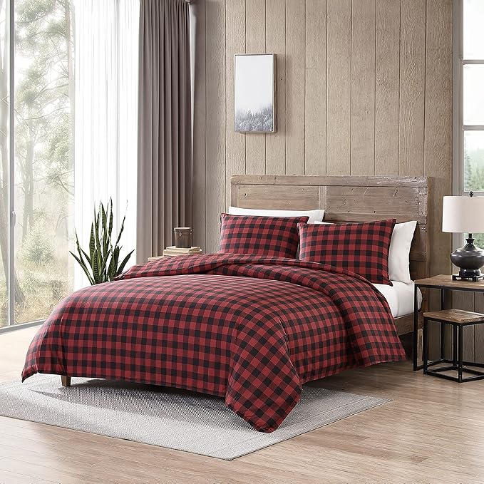 Eddie Bauer - Twin Comforter Set, Reversible Cotton Bedding with Matching Sham, Medium-Weight for Year Round Use, Dorm Essentials (Red/Black)