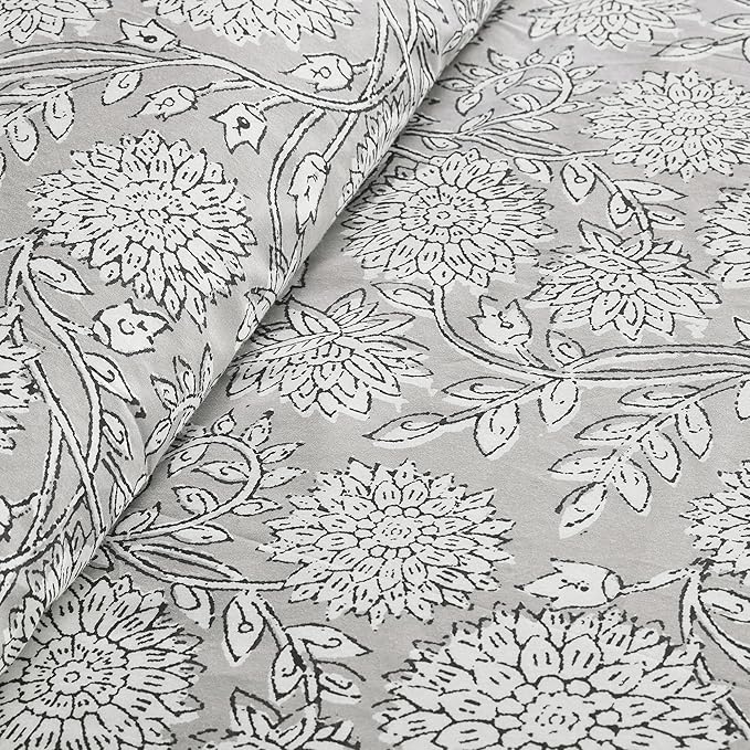 Levtex Home Adare Grey Reversible King Duvet Cover Set (106x94in) with 2 Pillowcases (36x20in) - Floral Bedding - Grey and White - Cotton King Size Duvet Cover Set - Soft, Pre-Washed