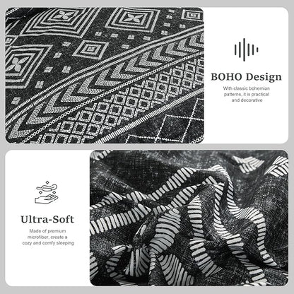 Yiran Boho Twin Comforter Set with Sheets, 6 Piece Black Comforter Bedding Set, Aztec Bed in a Bag, Soft Microfiber Bohemian Striped Complete Bedding Set with Sheets for All Season