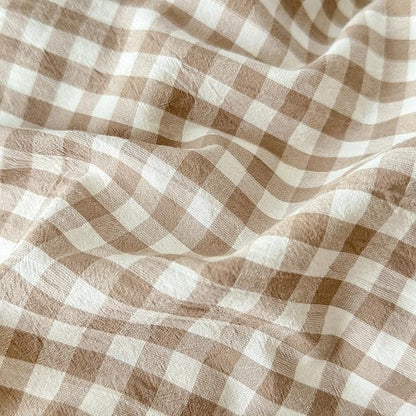 LifeTB Queen Comforter Set Tan Gingham Comforter Modern Style Beige Plaid Comforter Set 3 Pieces Fluffy Grid Checkered Comforter with 2 Pillowcases Boho Gingham Bedding Set Queen Size