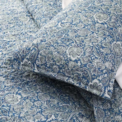 DURLENGEN Quilt Set California King Size 3Pcs,Soft Microfiber Lightweight Bedspread,Blue & Green Paisley Floral Geometric Pattern Coverlet for All Season Layering(Cal King 112x104,Paisley Blue)