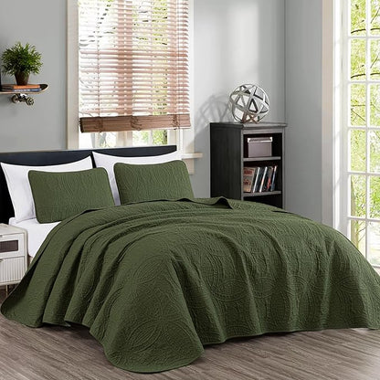 Chezmoi Collection Austin 3-Piece Oversized Bedspread Coverlet Set (Queen, Cypress Green) | Oversized, Lightweight, Fade Resistant