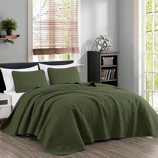 Chezmoi Collection Austin 3-Piece Oversized Bedspread Coverlet Set (Queen, Cypress Green) (Pack of 6)