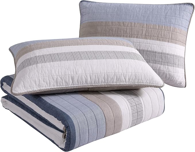 Nautica - Twin Quilt Set, Soft & Breathable Cotton Bedding with Medium Weight Feel, Reversible 2 Piece Bed Set with Matching Pillowcase (Galewood Blue)