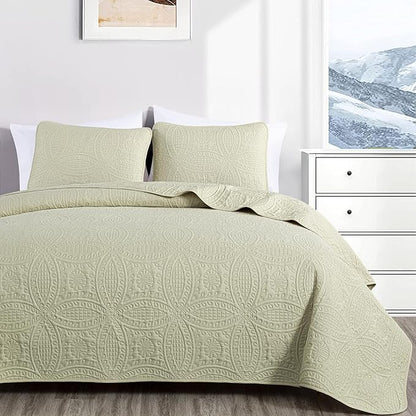 Chezmoi Collection Austin King Bedspread Set, Tan | 3-Piece, Pinsonic Quilted, Oversized, Coverlet Set