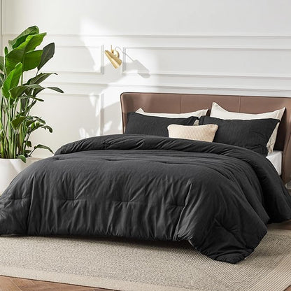 Bedsure Black Comforter Set Queen - Soft Bedding for All Seasons, Breathable Cationic Dyed Bed Set, 3 Pieces, 1 Queen Size Comforter (90"x90") and 2 Pillow Shams (20"x26"+2")