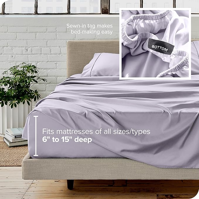 Bare Home Queen Sheet Set - 1800 Ultra-Soft Microfiber Queen Bed Sheets - Double Brushed - Deep Pockets - Easy Fit - 4 Piece Set - Bedding Sheets & Pillowcases (Queen, Light Lavender)
