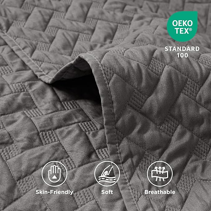 Bedsure Oversized King Quilts - Lightweight Bedspreads Oversized King Size with Basket Weave Pattern, Soft Quilt Bedding Set, Grey Comforter Set Coverlet 2 Pillow Shams (120" x 120") | Skin-Friendly Soft, All-Season Comfort, Breathable, Lightweight, Ma...