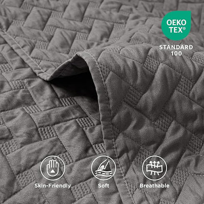 Bedsure Oversized King Quilts - Lightweight Bedspreads Oversized King Size with Basket Weave Pattern, Soft Quilt Bedding Set, Grey Comforter Set Coverlet 2 Pillow Shams (120" x 120") | Skin-Friendly Soft, All-Season Comfort, Breathable, Lightweight, Ma...