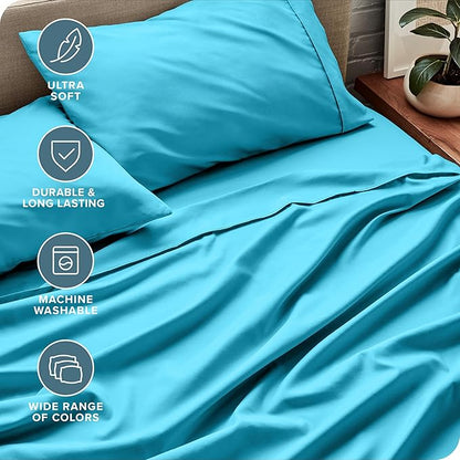 Bare Home Split Head Flex King Sheet Set - 1800 Ultra-Soft Microfiber Bed Sheets - Double Brushed - Deep Pockets - Easy Fit - 4 Piece Set - Bedding Sheets & Pillowcases (Aqua)