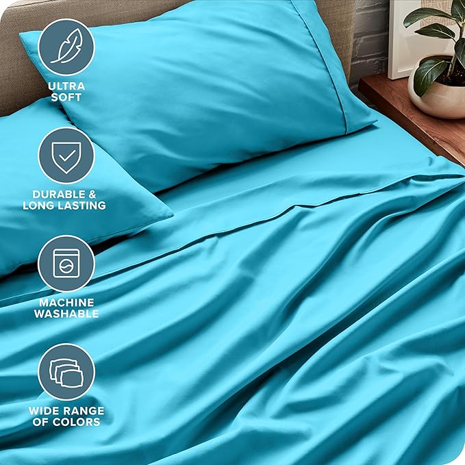 Bare Home King Sheet Set - 1800 Ultra-Soft Microfiber King Bed Sheets - Double Brushed - Deep Pockets - Easy Fit - 4 Piece Set - Bedding Sheets & Pillowcases (King, Aqua)
