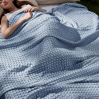 Bedsure Cooling Cotton Waffle Full Size Blanket - Lightweight Breathable Blanket of Rayon Derived from Bamboo for Hot Sleepers, Luxury Throws for Bed, Couch and Sofa, Dusty Blue, 80x90 Inches