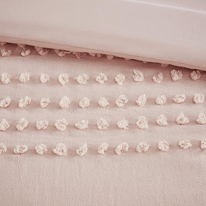 Comfort Spaces Cotton Comforter Set Jacquard Pom-Pom Tufts Design, Down Alternative, All Season Modern Bedding, Matching Shams, Twin/Twin XL, Phillips, Blush