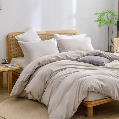 BESTOUCH Duvet Cover Set 100% Washed Cotton Linen Feel Super Soft Comfortable Chic Lightweight 3 PCs Home Bedding Set Solid Linen Grey Oversized King