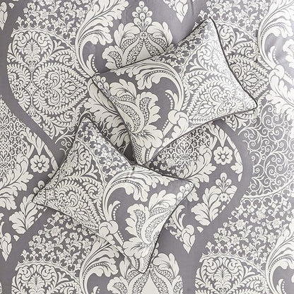 Madison Park Vienna Sateen Cotton Comforter Set, Breathable, Soft Cover, Trendy, All Season Down Alternative Cozy Bedding with Matching Shams, King, Grey 7 Piece